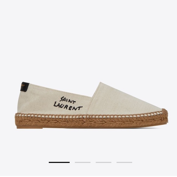 SAINT LAURENT EMBROIDERED ESPADRILLES IN CANVAS used sz 36.5 EU natural beige - Picture 1 of 6